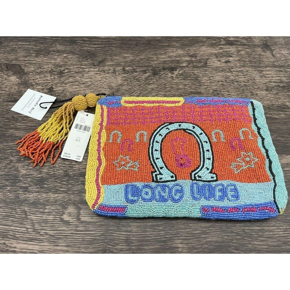 Nathalie Lete Lucky Charm Beaded Pouch Tassel Long Life